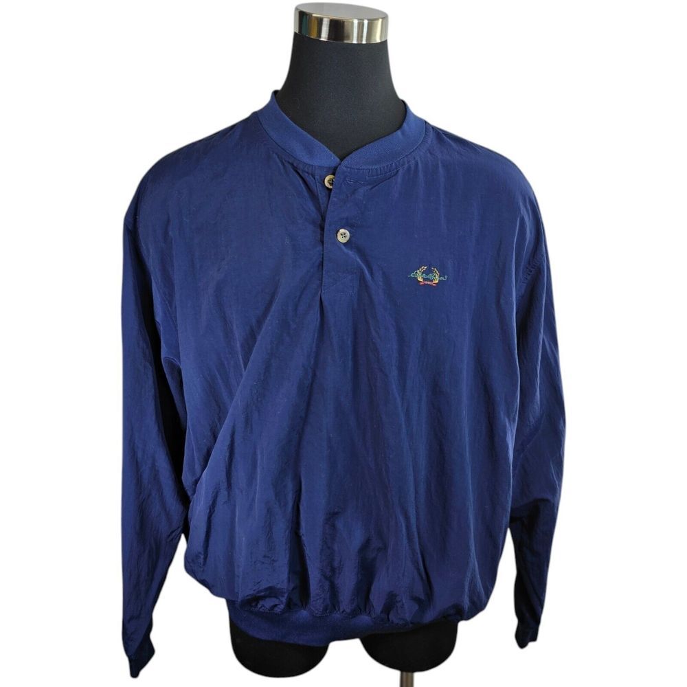 Vintage Eddie Bauer Ebtek Jacket Men's Windbreaker Pullover Henley Blue XL TALL‎